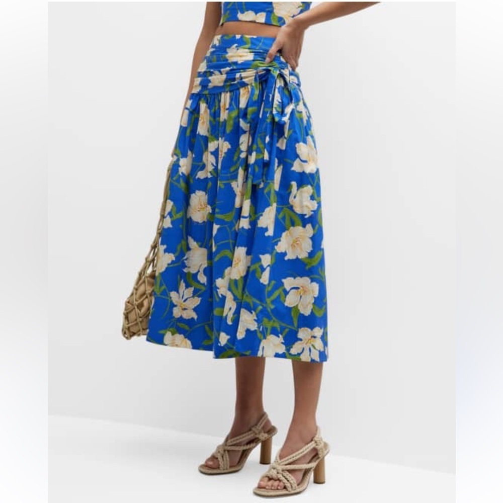 Cara Cara Kayla Floral Midi Skirt Blue Holland Tulips Pleated Poplin Size 0